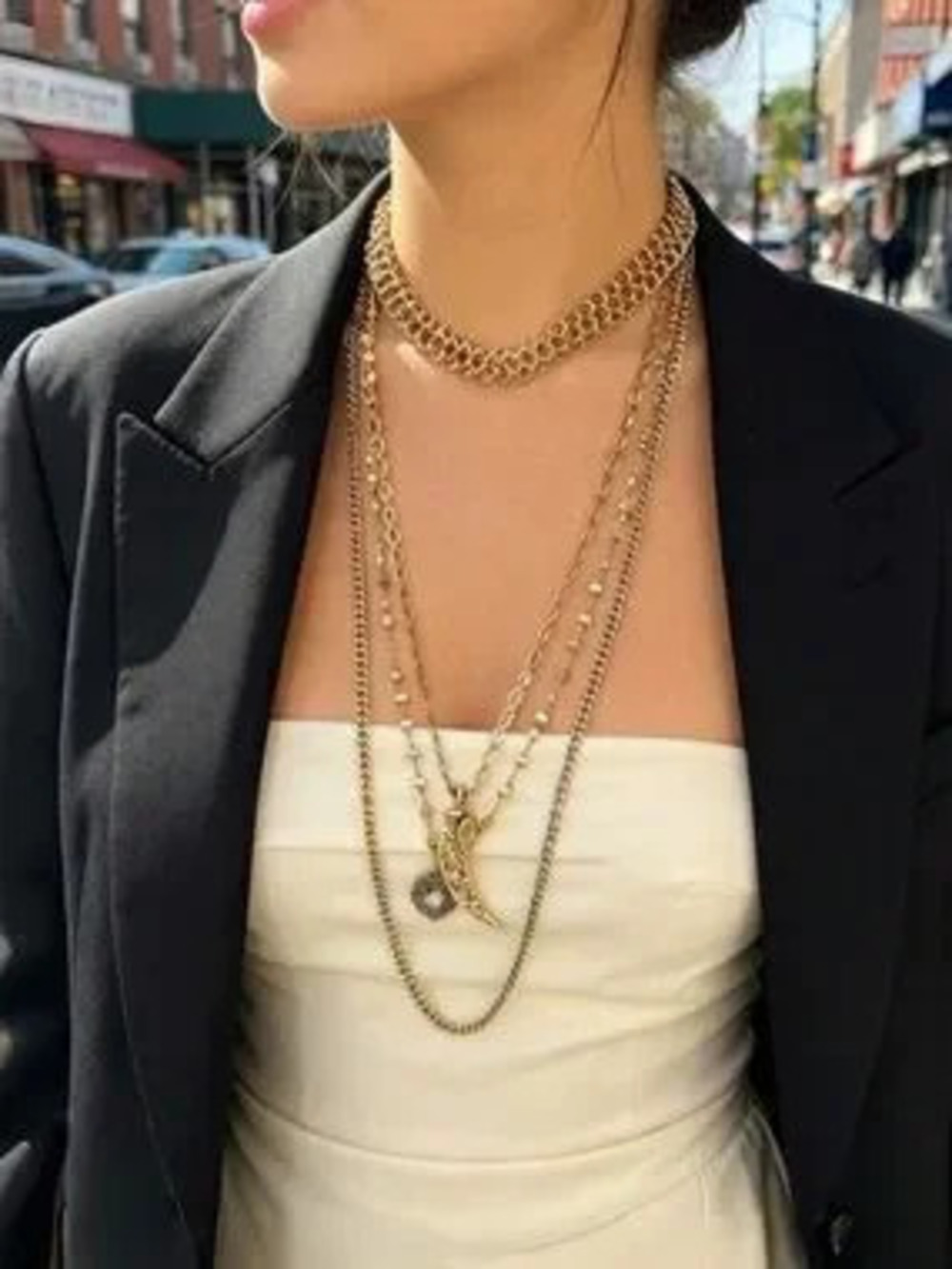 Layered Gold Chain Necklace Crescent Horn Pendant Celestial Charm